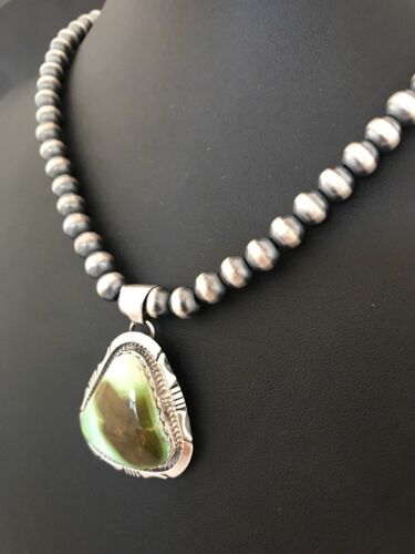 Navajo Green Royston Turquoise Pendant | Sterling Silver | Native American Handmade | 13277