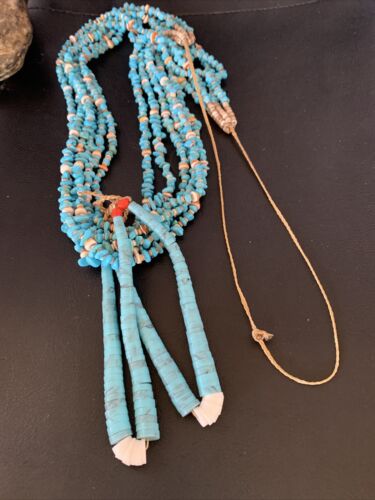 Native American Santo Domingo Spiny Blue Turquoise Shell Jacla Necklace | 36" | 13190