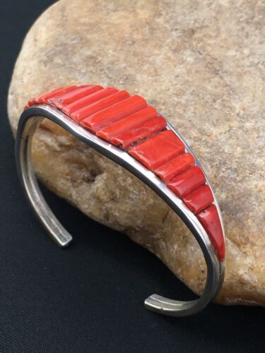 Native American Red Coral Navajo Bracelet | Sterling Silver | Authentic Handmade | 4732
