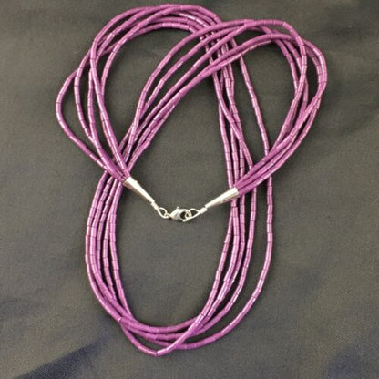 Navajo Sugilite 5-Strand Heishi Necklace | Sterling Silver Tubes | 19" | Authentic Native American Handmade | 10165