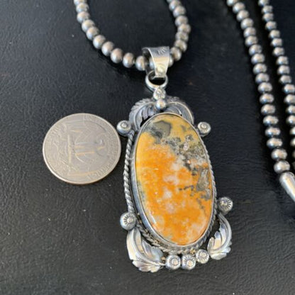 Navajo Bumblebee Jasper Pendant Necklace | Sterling Silver | Authentic Native American Handmade | 14201