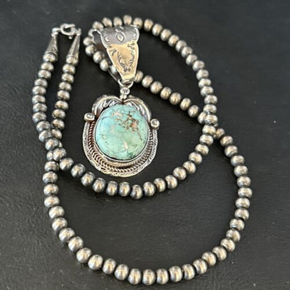 Navajo Blue Golden Hills Pendant Necklace | Sterling Silver | Authentic Native American Handmade | 14623