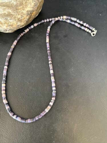 Navajo Sugilite Tube Heishi Necklace | Sterling Silver | 20" | Authentic Native American Handmade | 14517