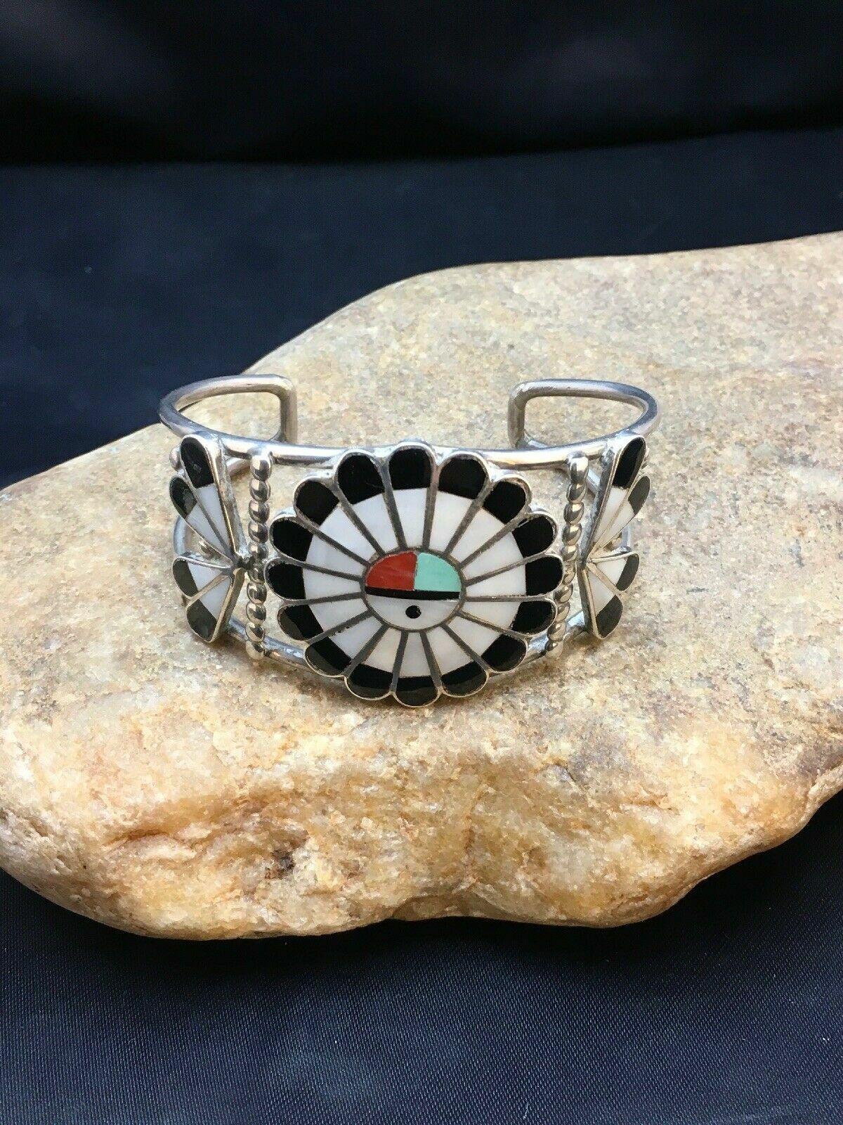 Zuni Native American Inlay Turquoise Squash Blossom Necklace Set | Sterling Silver | 2520
