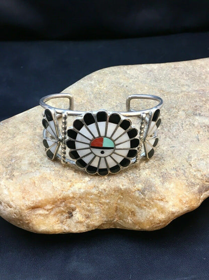 Zuni Native American Inlay Turquoise Squash Blossom Necklace Set | Sterling Silver | 2520
