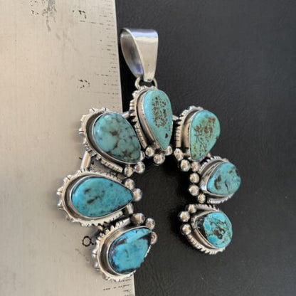 Navajo Spiderweb Turquoise Pendant | Authentic Native American Sterling Silver | Naja | 02224