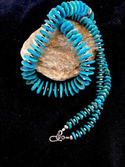 Navajo Kingman Turquoise Pendant Graduated Necklace | Sterling Silver | Authentic Native American | 30"