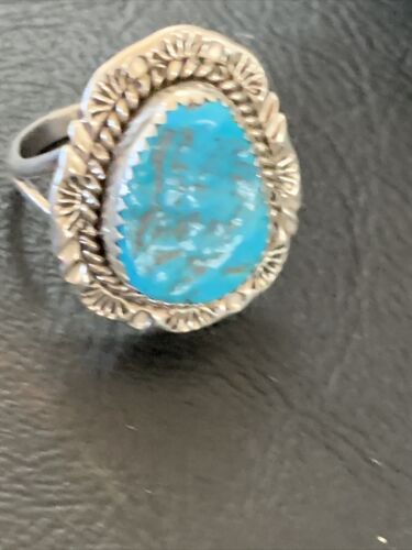 Southwestern Navajo Blue Kingman Turquoise Ring | Sterling Silver | Sz 8 | 12211