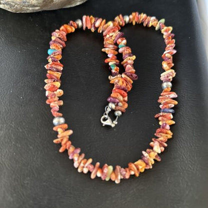 Navajo Multi-Color Spiny Oyster Necklace | Sterling Silver | 21" | Authentic Native American Handmade | 14309