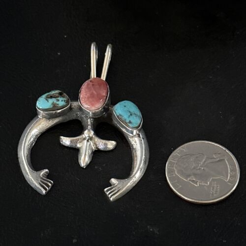 Navajo Blue Turquoise Purple Spiny Naja Pendant | Sterling Silver | Authentic Native American Handmade | 14672