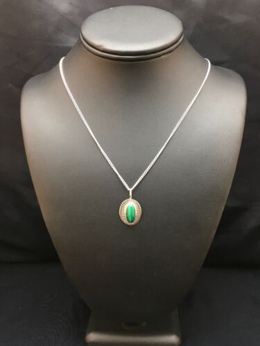 Navajo Green Malachite Pendant Necklace | Sterling Silver | Authentic Native American Handmade | 18" | 8953