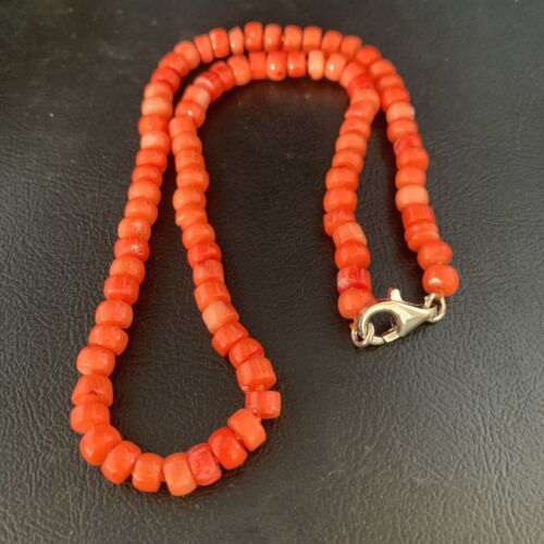 Women's Navajo | Orange Bamboo Coral | 6mm Bead | Sterling Silver | Necklace 17" | Handmade | 13525