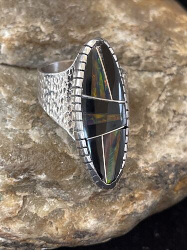 Navajo Multi-Color Opal & Turquoise Inlay Ring | Sterling Silver | Sz 7 | Authentic Native American Handmade | 01586