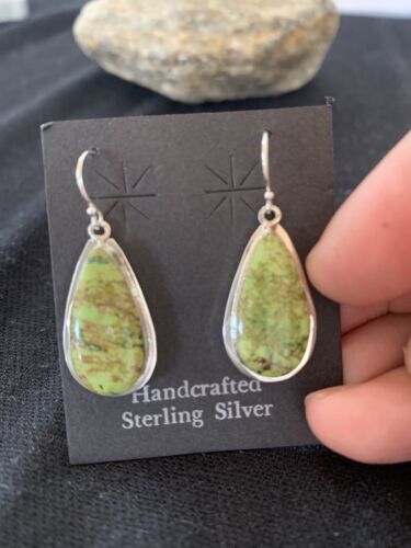 Native American Women's Navajo Green Gaspeite Earrings | Sterling Silver | 396