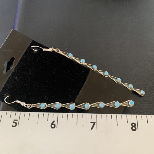 Navajo Green Turquoise Dangle Earrings | Sterling Silver | 3" Long | Authentic Native American Handmade | 12120