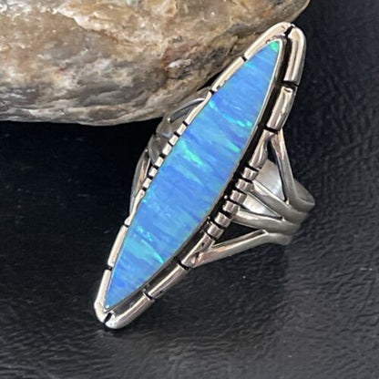 Native American Women's Navajo Blue Opal Ring | Sterling Silver | Sz 8 | 10307