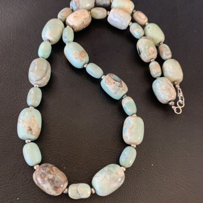 Navajo Blue Turquoise Bead Necklace | Sterling Silver | 20" | Authentic Native American Handmade | 12965