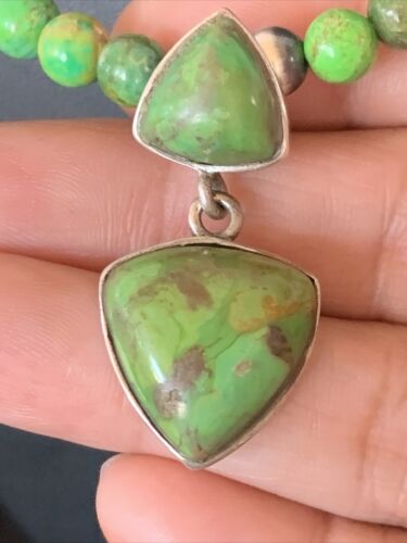Navajo Green Gaspeite Turquoise Pendant | Sterling Silver | Authentic Native American Handmade | 12343