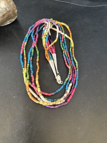 Multi-Color Shell Heishi Necklace | Sterling Silver | 22" | Authentic Native American Handmade | 14816