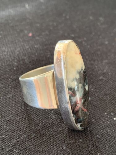 Navajo Men's White Black Cinnabrite Ring | Sterling Silver | Sz 7.5 | Authentic Native American Handmade | 1556