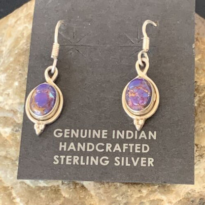 Navajo Purple Turquoise Dangle Inlay Earrings | Sterling Silver | Authentic Native American Handmade | 12683
