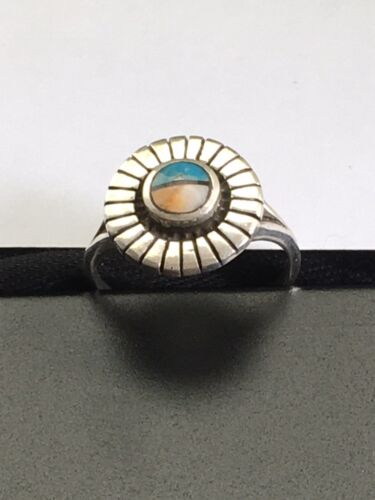 Navajo Opal & Turquoise Inlay Ring | Sterling Silver | Sz 7.5 | Authentic Native American Handmade | 1705