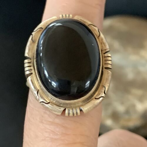 Navajo Black Onyx Ring | Sterling Silver | Sz 10 | Authentic Native American Handmade | 11953