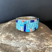 Multi-Color Blue Lapis Turquoise Inlay Ring | Sterling Silver | Sz 7 | 14459