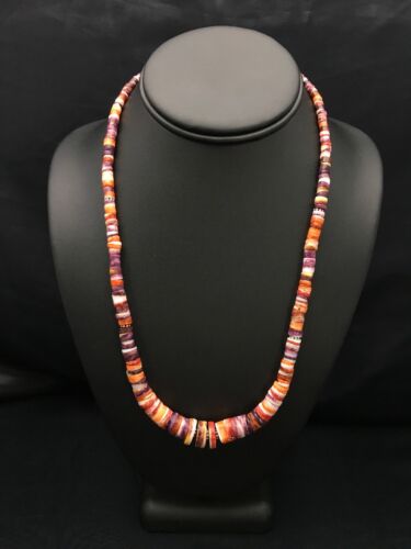 Orange Purple Spiny Oyster Necklace | Navajo Sterling Silver | Authentic Native American Jewelry | 20"