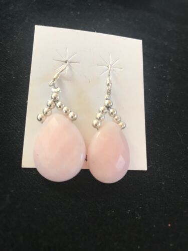 Navajo Pink Opal Bead Dangle Drop Earrings | Sterling Silver | Authentic Native American Handmade | 00304