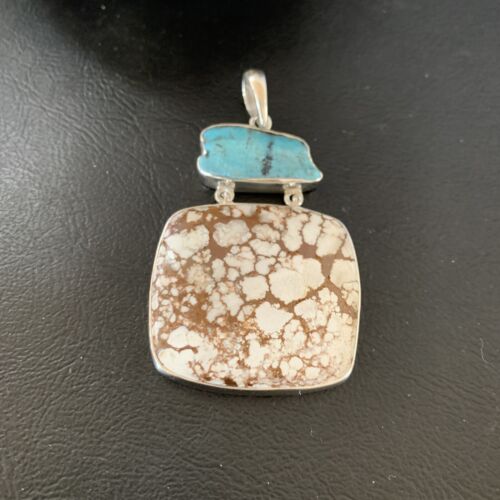 Navajo Wild Horse & Blue Kingman Turquoise Sterling Silver Pendant | Multi-Stone | 12042