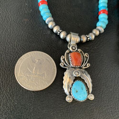 Navajo Sterling Turquoise Onyx Multi-Color Inlay Pendant | Southwestern Necklace | 21" | 13838
