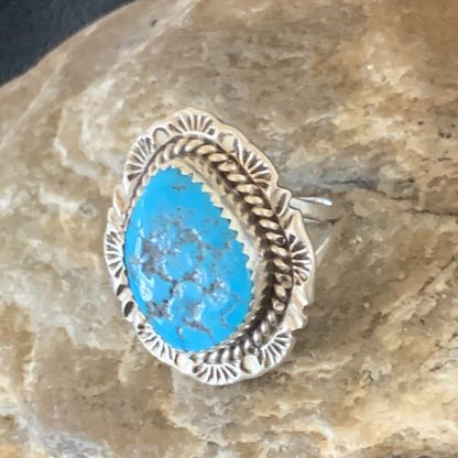 Southwestern Navajo Blue Kingman Turquoise Ring | Sterling Silver | Sz 7 | 12956