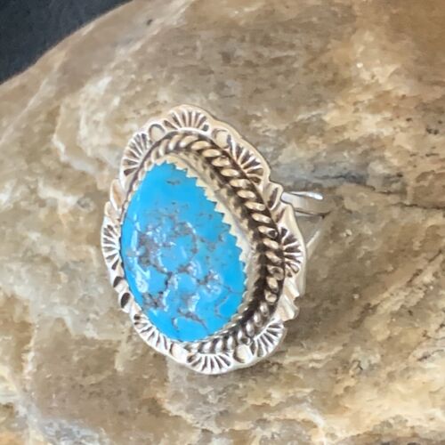Southwestern Navajo Blue Kingman Turquoise Ring | Sterling Silver | Sz 7 | 12956