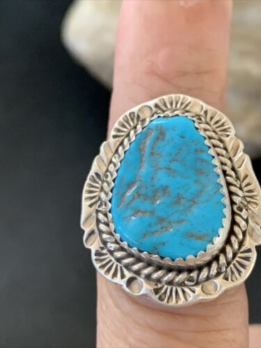 Southwestern Navajo Blue Kingman Turquoise Ring | Sterling Silver | Sz 8 | 12211
