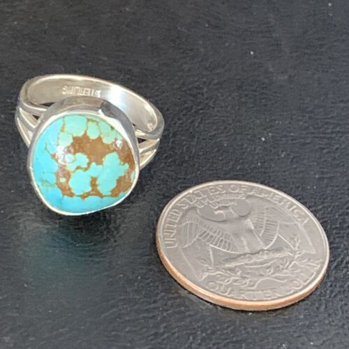 Native American Blue #8 Turquoise Navajo Ring | Sterling Silver | Sz 8.5 | 14018