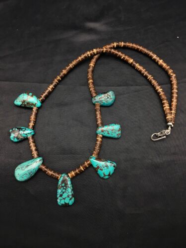 Navajo Spiderweb Turquoise & Bone Bead Necklace | Sterling Silver | 20" | Authentic Native American Handmade | 4101