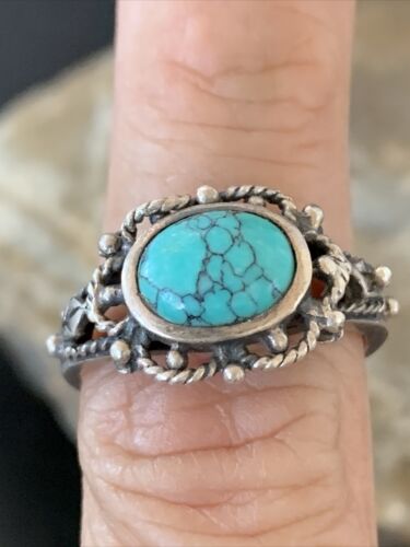 Southwestern Old Pawn Navajo Blue Turquoise Ring | Sterling Silver | Sz 8 | 10778