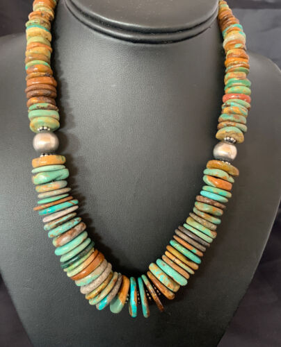 Navajo Blue Green Turquoise Necklace | Sterling Silver | Authentic Native American | 20" | 10216