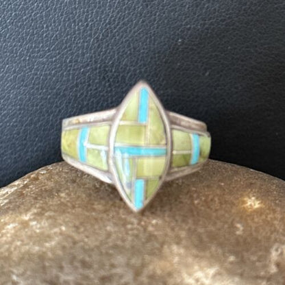 Navajo Blue Green Turquoise Inlay Ring | Sz 7 | Authentic Native American Handmade | 14562