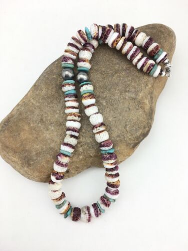Navajo Purple Spiny Oyster Turquoise Necklace | Sterling Silver | 20" | Authentic Native American Handmade | 2519
