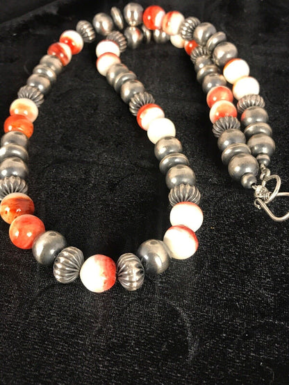 Navajo Spiny Oyster Beads Necklace | Sterling Silver | 21" | Authentic Native American Handmade | 8533