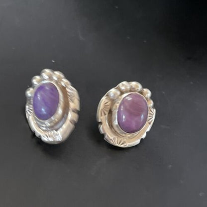 Navajo Sugilite Earrings | Sterling Silver Post Stud | Authentic Native American Handmade | 0.5" | 2070
