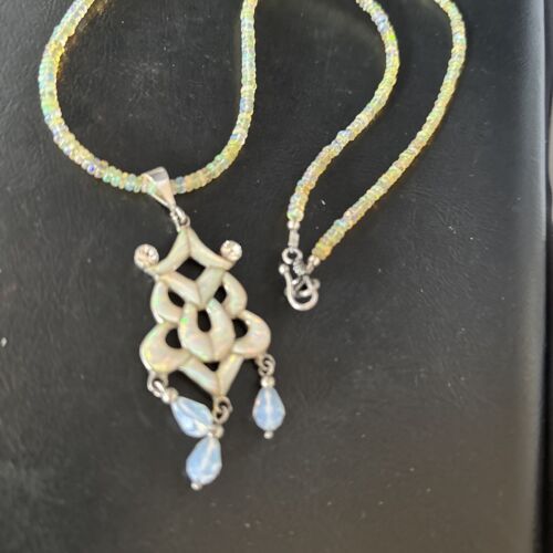 Navajo Fire Opal Pendant Necklace | Sterling Silver | 22" Chain | Authentic Native American Handmade | 14541 - Masha USA