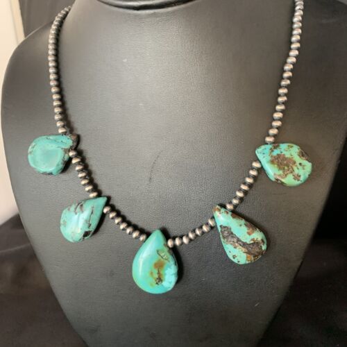 Teardrop Blue Turquoise Necklace | Navajo Pearls | Sterling Silver | 20" | 13963