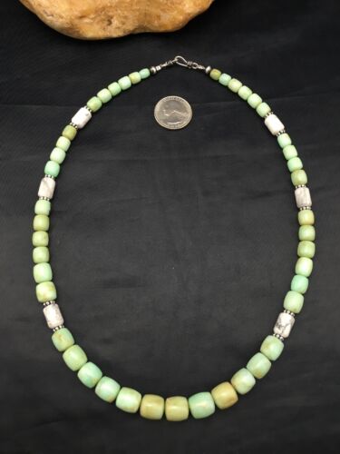 Navajo Green Chrysoprase & Howlite Necklace | Sterling Silver | Authentic Native American | Graduated | 21" | 4257