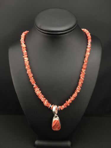 Navajo Spiny Oyster Pendant with Turquoise Pearls | Sterling Silver Necklace | Authentic Native American Handmade | 4890