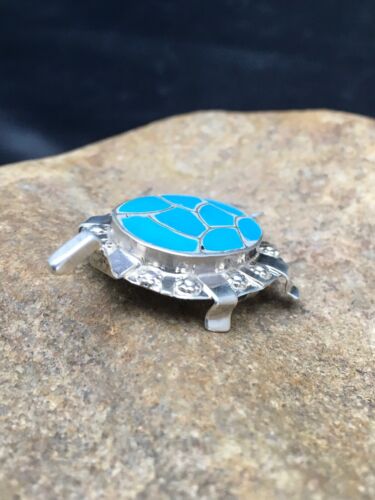 Southwestern Turquoise Zuni Turtle Pin Pendant | Sterling Silver | Native American Handmade | 2806