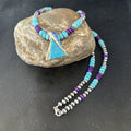 Navajo Blue Turquoise Sugilite Pendant | Sterling Silver Inlay Necklace | Authentic Native American Handmade | 14642