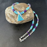 Navajo Blue Turquoise Sugilite Pendant | Sterling Silver Inlay Necklace | Authentic Native American Handmade | 14642
